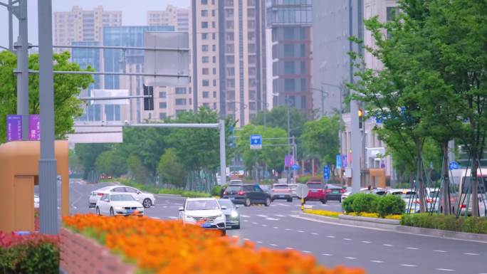 城市马路街道街头街景上班下班高峰期汽车车