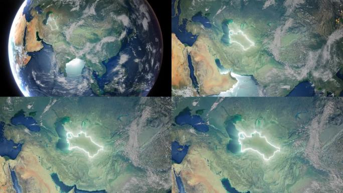 现实的地球轨道和缩放发光边界土库曼斯坦