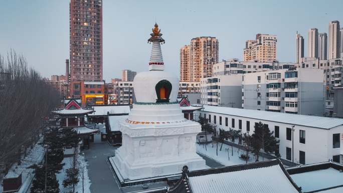 沈阳西塔冬季航拍城市风景