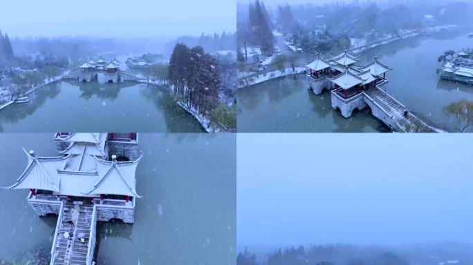 漫天风雪中的瘦西湖