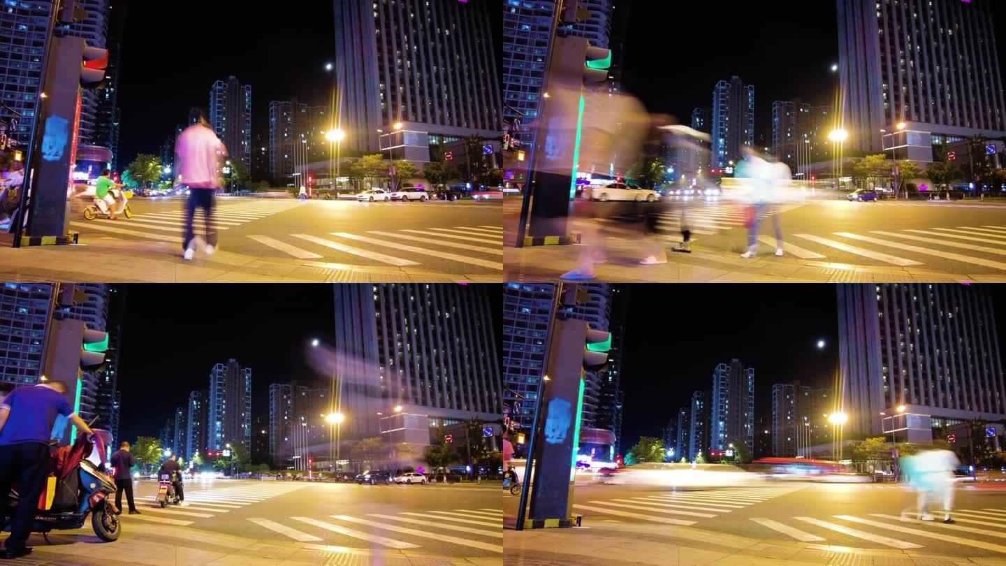 城市夜景繁忙的车流人流延时摄影4