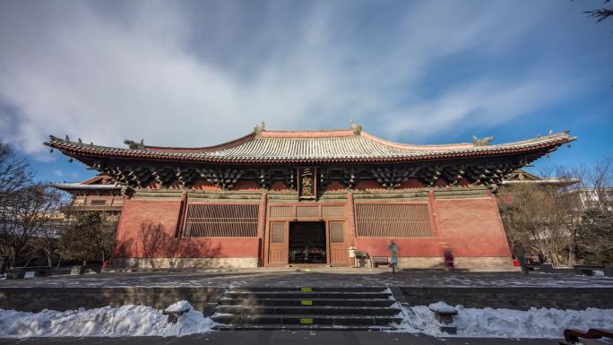 大同市平城区善化寺三圣殿雪景延时