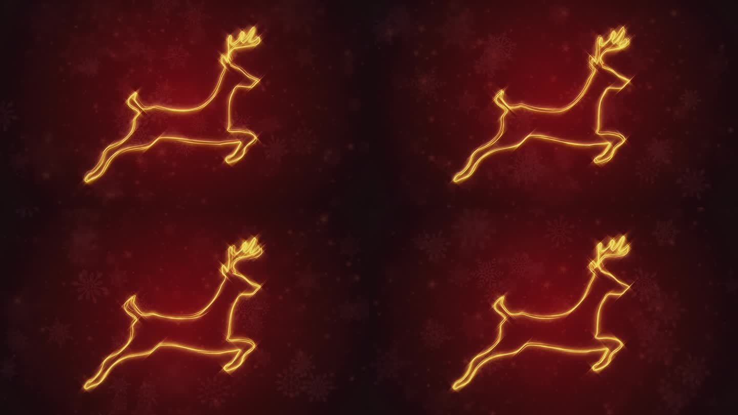 金色驯鹿和雪花节日圣诞背景