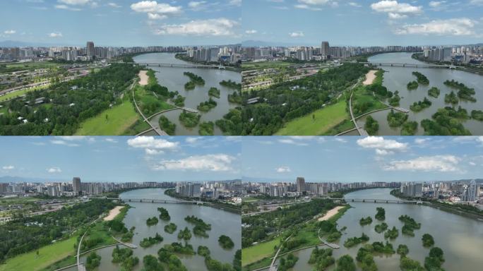 汉中4K航拍自然风景城市山水天汉湿地公园