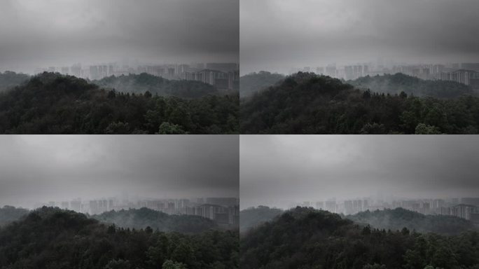 4k长沙谷山森林公园冬季云雾缭绕航拍