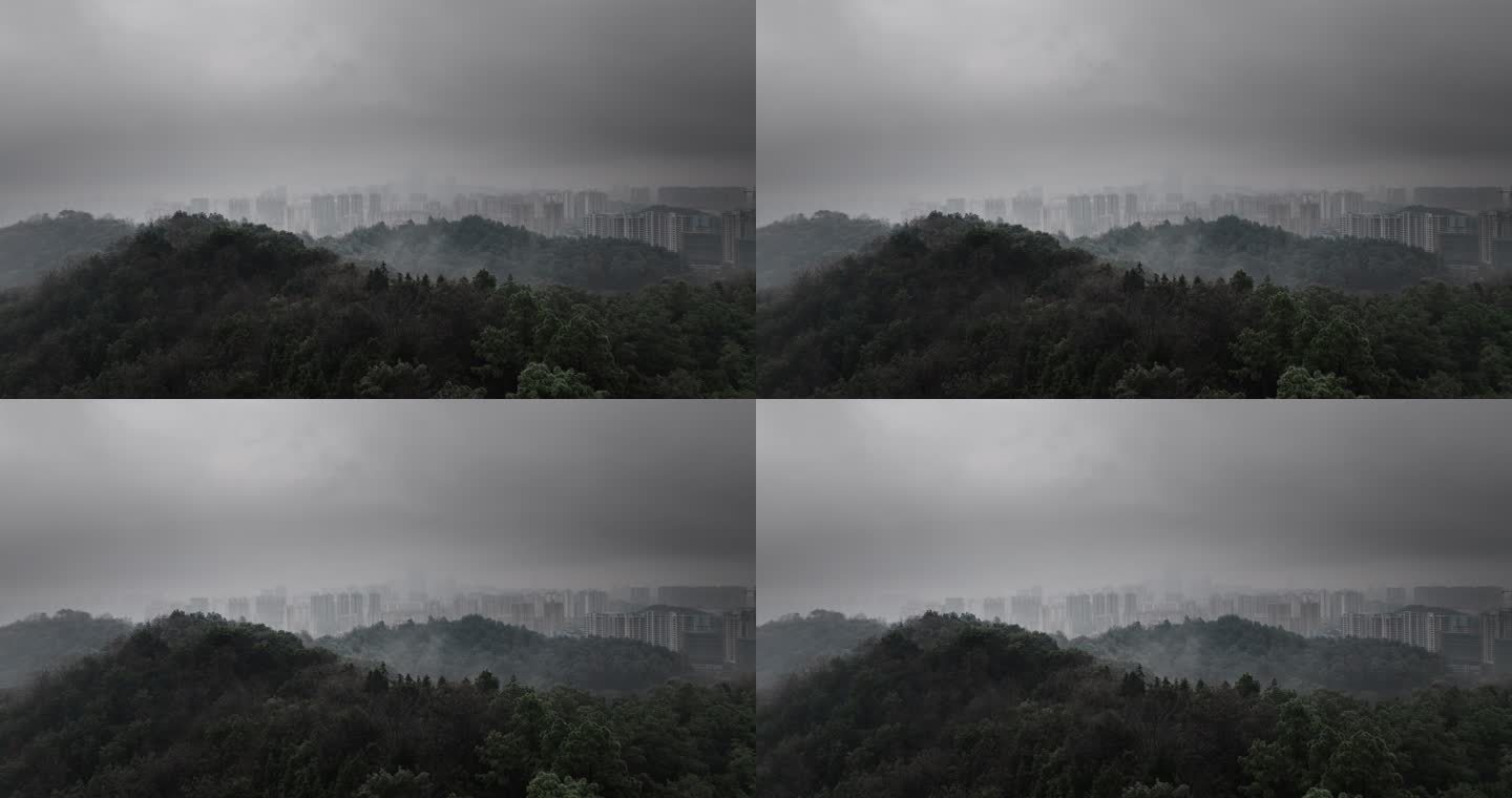 4k长沙谷山森林公园冬季云雾缭绕航拍