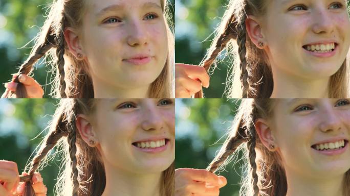 慈祥的妈妈用慢动作给十几岁的女孩做发型