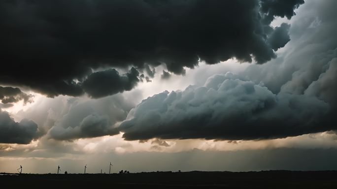 积雨云遮天蔽日云层透光空境云翻滚