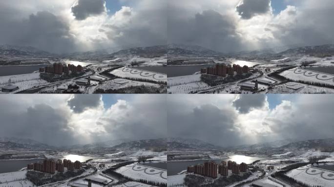 龙口高空雪景