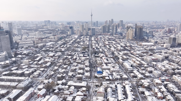 天津五大道雪景航拍