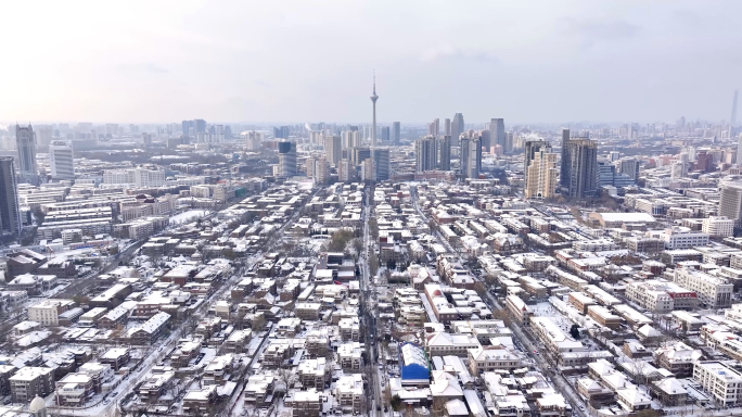 天津五大道雪景航拍