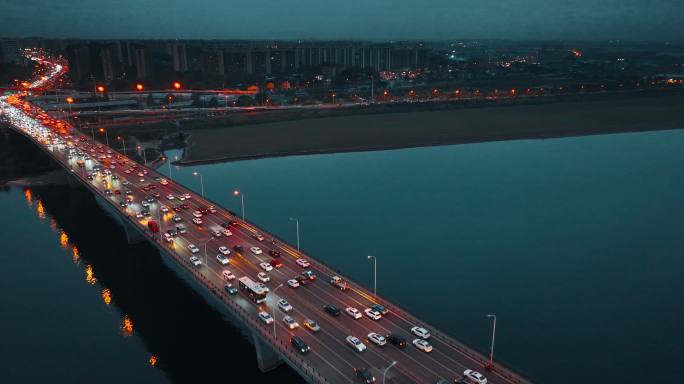 4k长沙湘府路大桥夜景车流