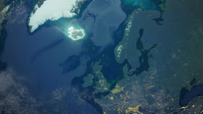 现实的地球夜间轨道和变焦发光边界冰岛