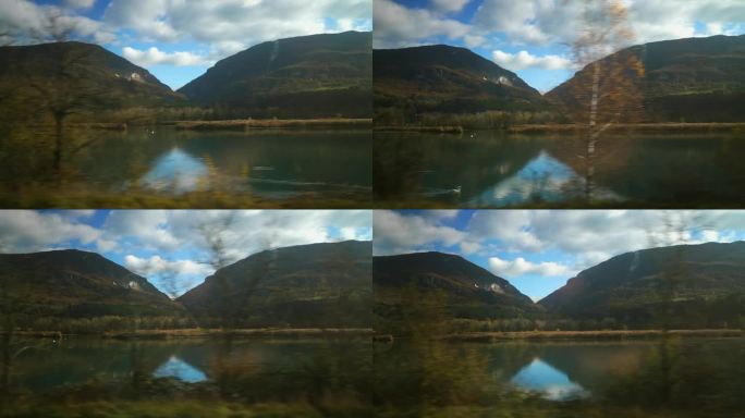 火车之旅风景:湖光山色-乘客视角