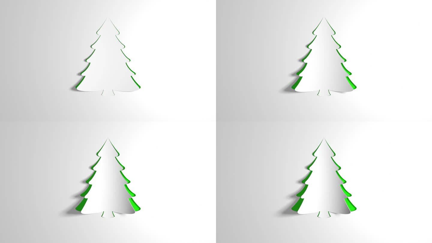圣诞卡片(循环4k) -三维纸冷杉树与真实的阴影