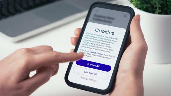 在智能手机上接受网页cookie。欧盟的通用数据保护条例GDPR。
