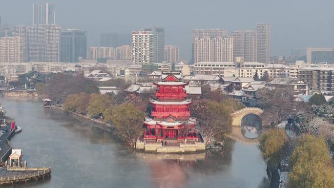 雪后江苏淮安里运河文化长廊风景