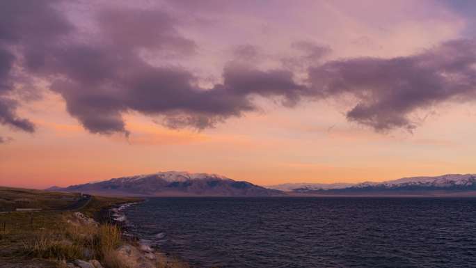 赛里木湖日落延时摄影素材