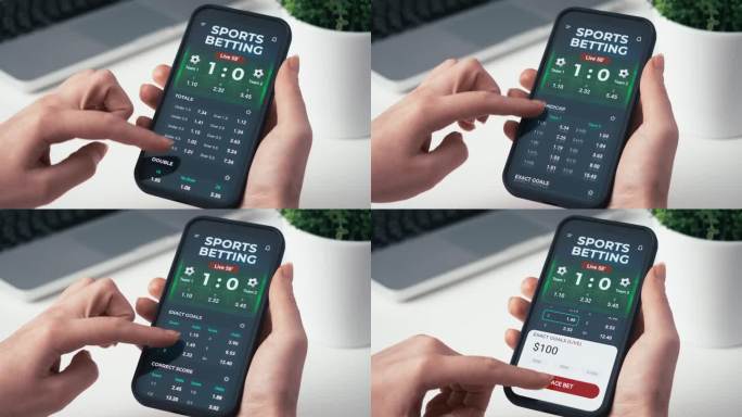 在赌博应用程序上进行在线投注。在赌博智能手机应用程序上观看足球实况转播和赌博。互联网赌博概念。