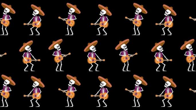 用吉他跳舞的墨西哥骷髅