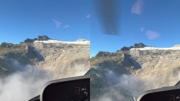 POV乘坐直升飞机飞越阿尔卑斯山