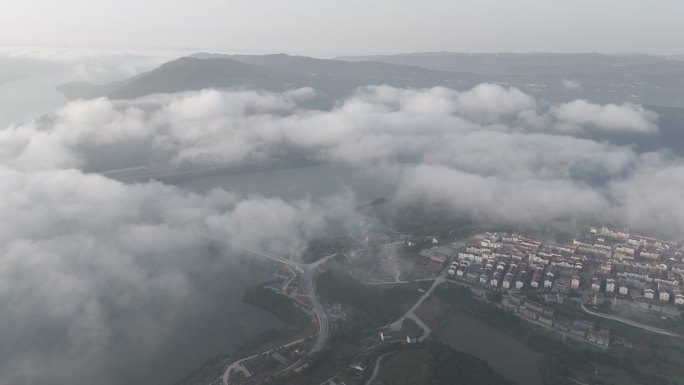 早晨云雾下的嘉陵江———灰片原素材