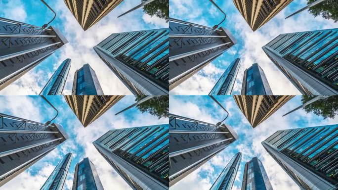 澳大利亚市中心多云天空下的商业公司现代建筑摩天大楼的低角度视角