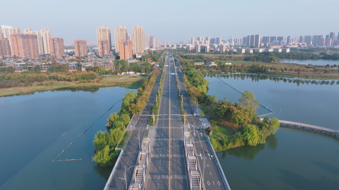 武汉东西湖金银湖环湖路高清航拍