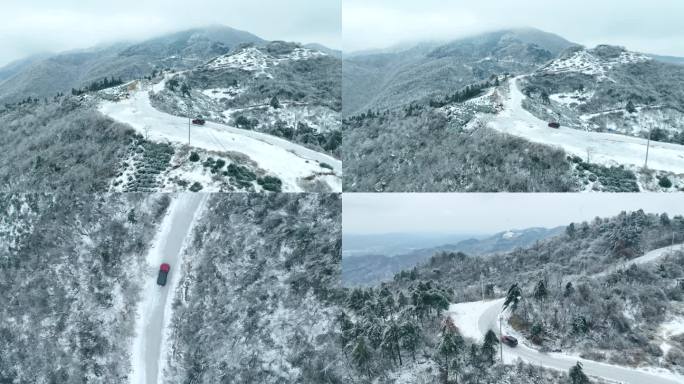 大山雪地行驶的越野车