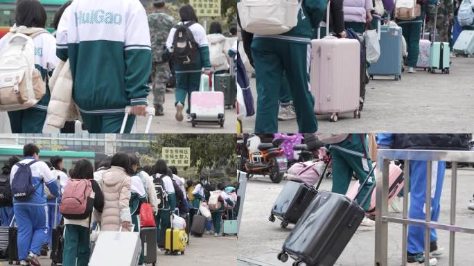 【4K超清】学生人群集体拖行李箱返校