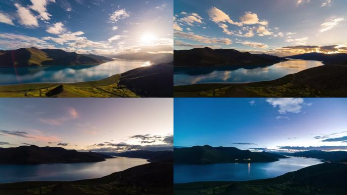 羊卓雍措日转夜延时摄影素材