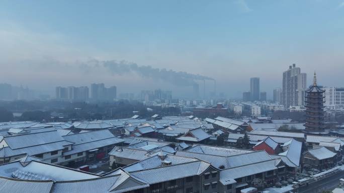 雪后江苏淮安里运河文化长廊风景