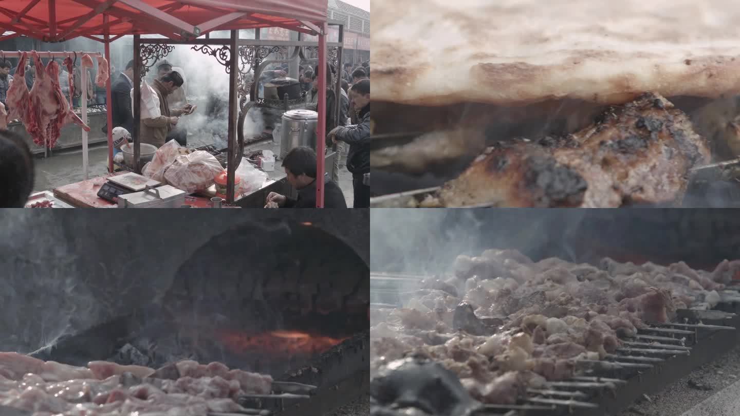 玉石巴扎交易市场内的烤羊肉串烤馕