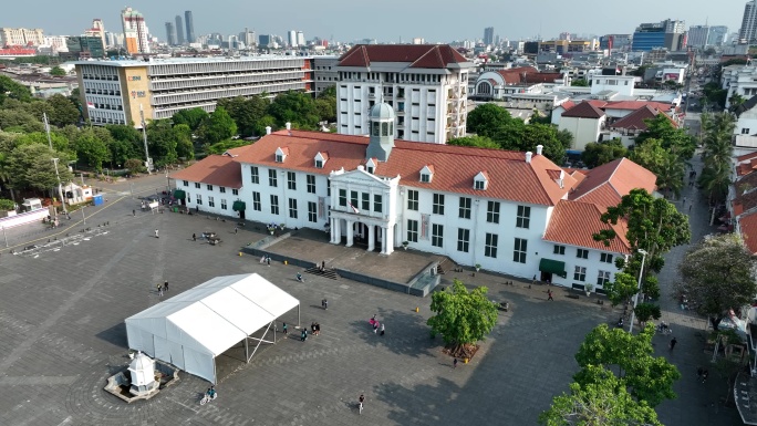 印尼雅加达老城广场历史博物馆航拍建筑风光