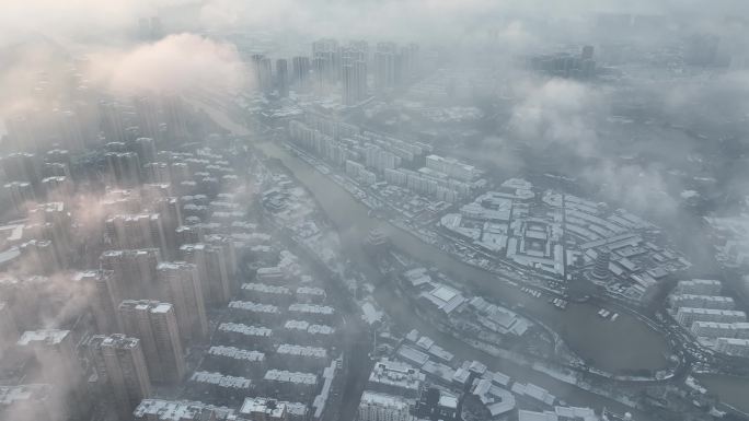 雪后江苏淮安里运河文化长廊风景