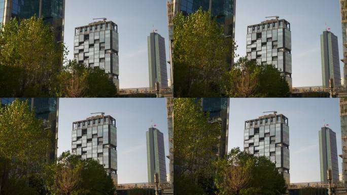 阳光明媚的一天伊斯坦布尔市中心办公大楼全景4k土耳其