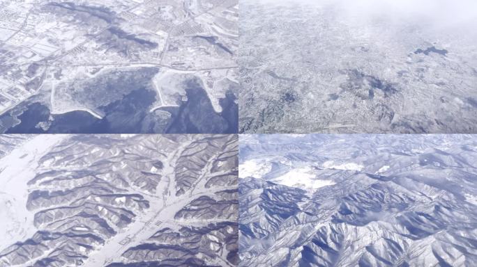 飞机鸟瞰图北方城市冬季城市鸟瞰图白雪皑皑