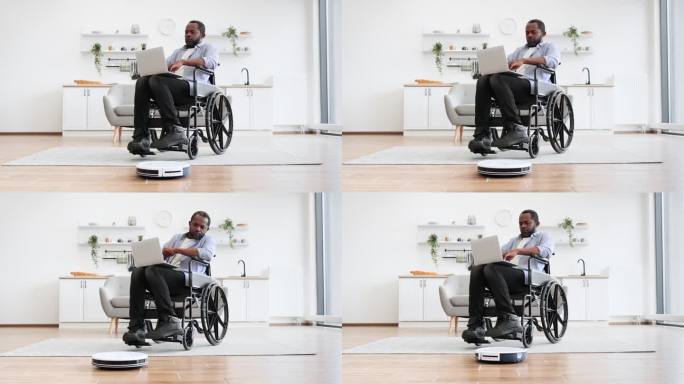 坐在轮椅上的自由职业者通过使用科技小工具来引领舒适的生活方式