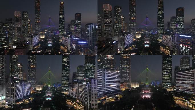 广州珠江新城中轴线夜景航拍