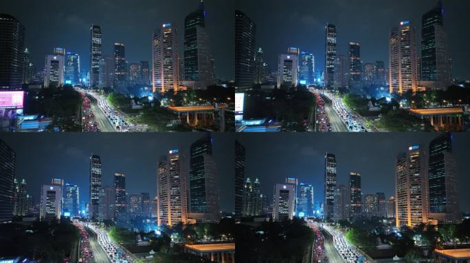 原创 印尼雅加达城市天际线夜景航拍风光