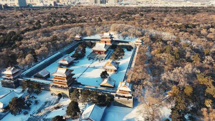 沈阳清昭陵冬季雪后航拍大气风景