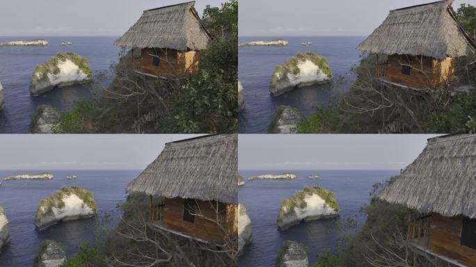 HDR印尼佩尼达岛悬崖树屋航拍自然风光