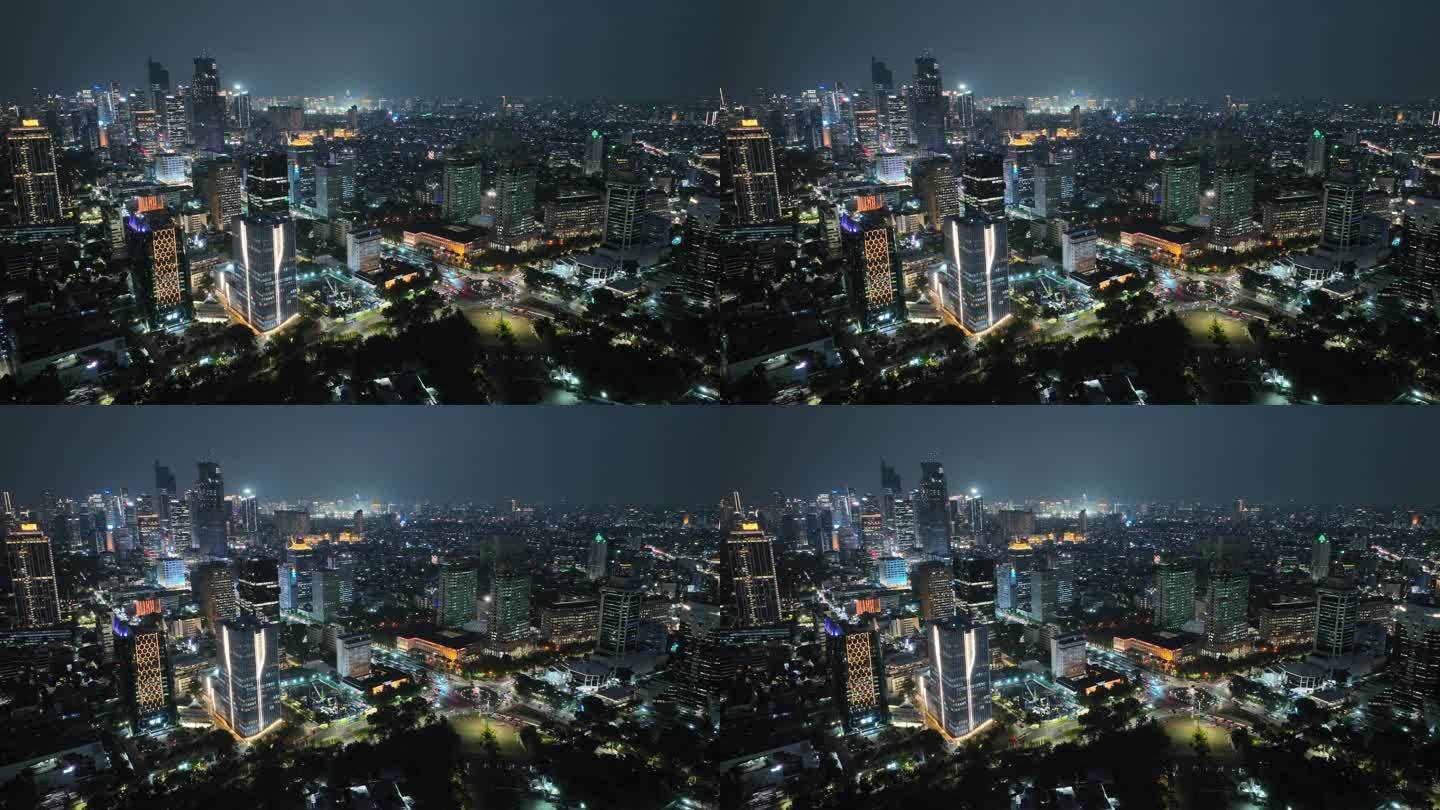 原创 印尼雅加达城市天际线夜景航拍景观