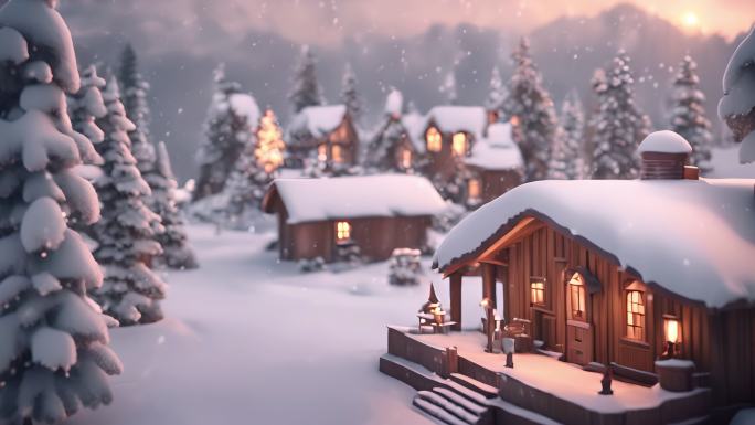 3D卡通圣诞节雪景