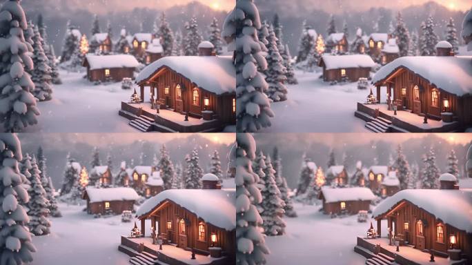 3D卡通圣诞节雪景
