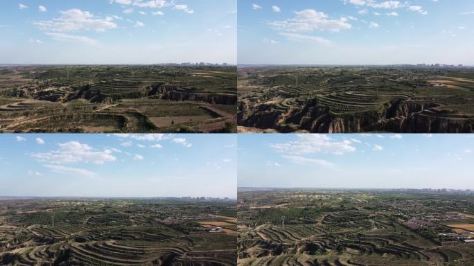 渭南澄城航拍山脉城市黄土高原