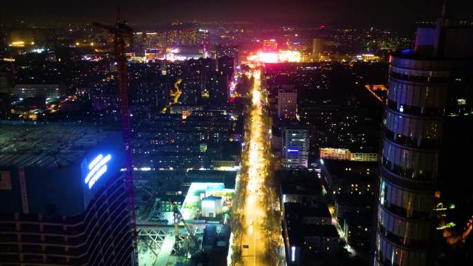 南京市鼓楼区城市马路车流夜景航拍延时49
