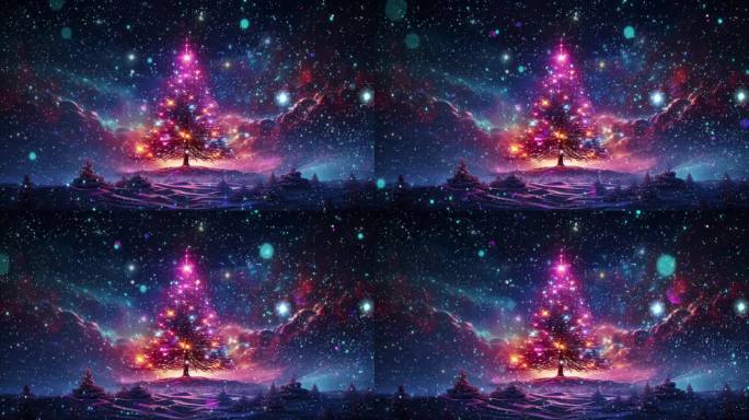 4k梦幻雪夜圣诞树背景视频