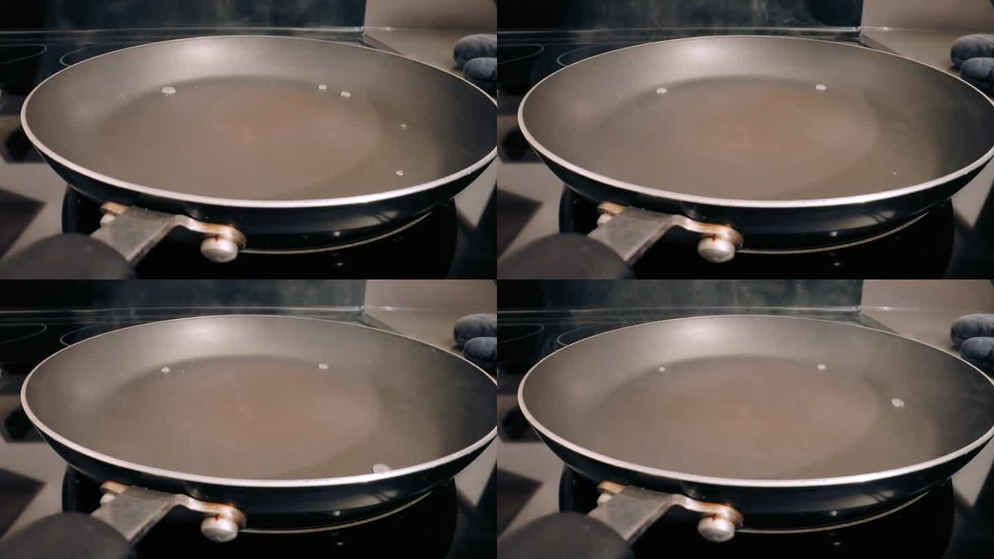 水在聚四氟乙烯锅上蒸发的特写