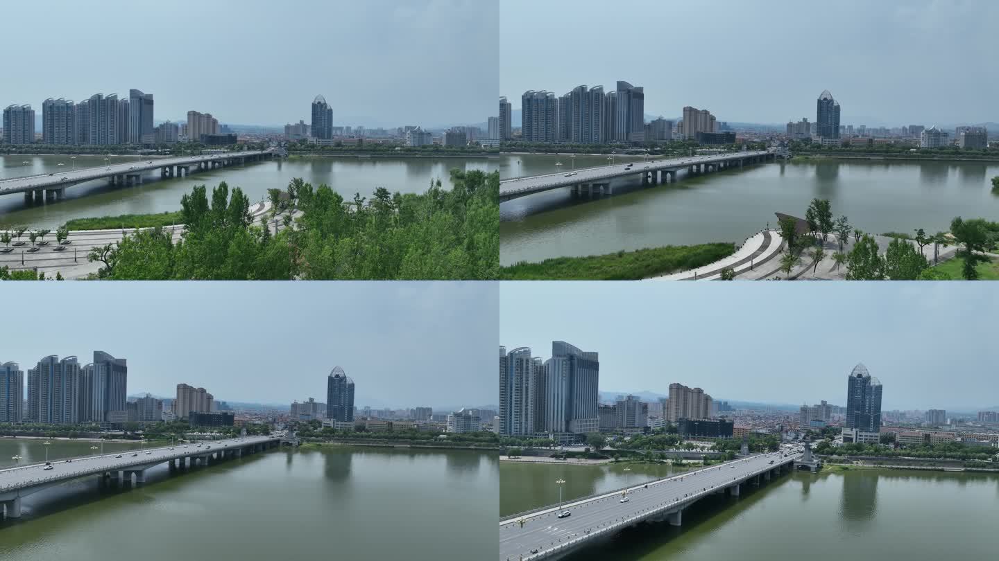 航拍陕西汉中汉江天汉大桥城市风光南郑区